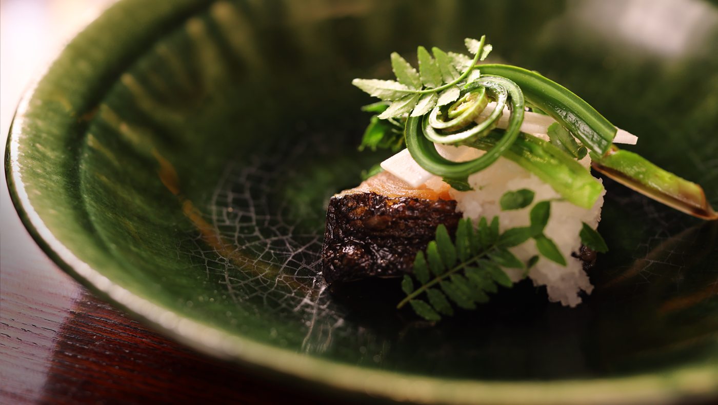 Grilled Sakura Masu and Mountain Vegetable Buds